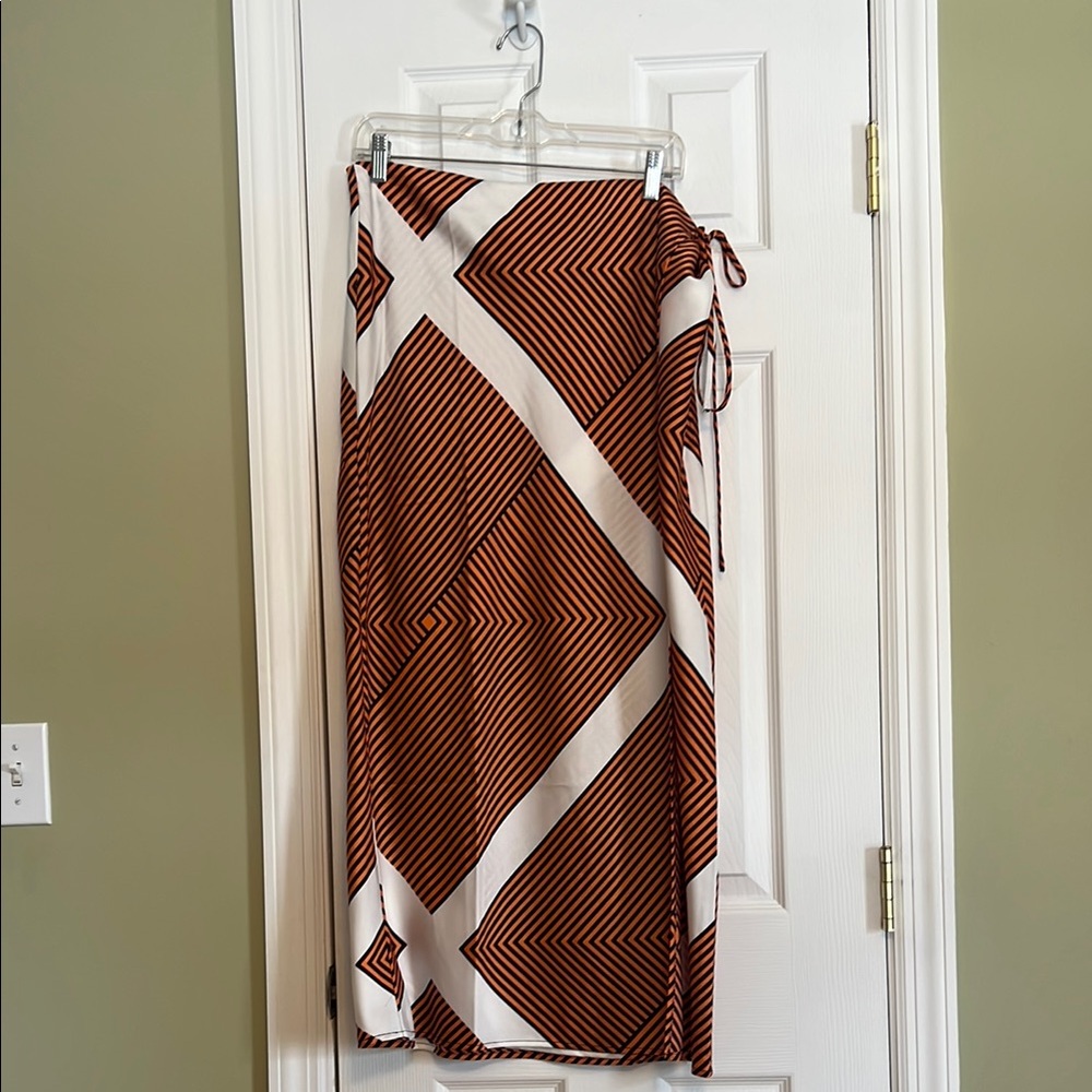 Geometric Orange, Navy and White Women's Skirt